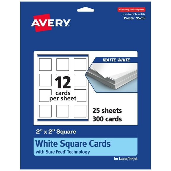 Avery Matte White Square Cards, 2" x 2", 300 Cards