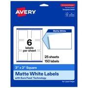 Avery  Matte White Square Labels, 3" x 3", 150 Labels