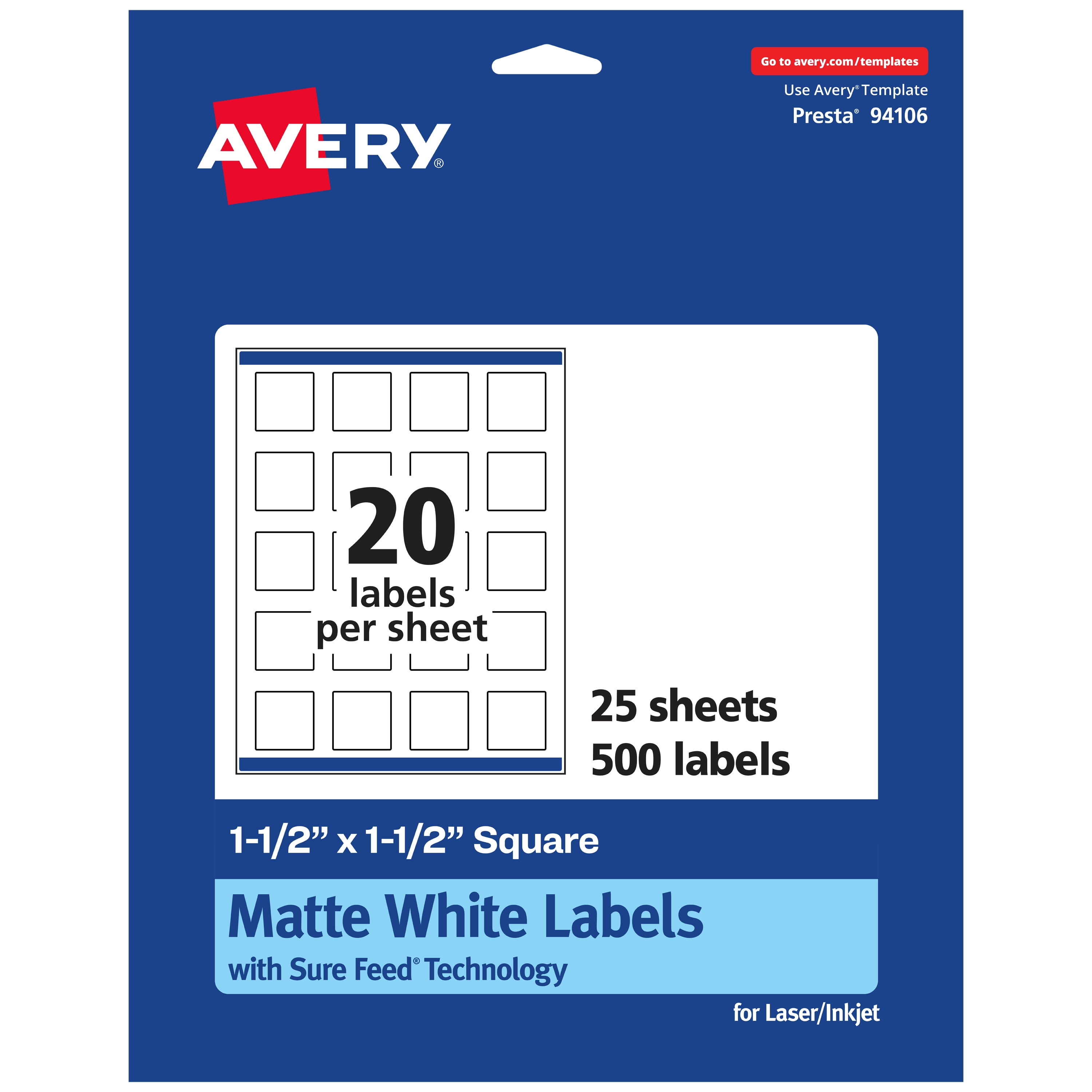 Avery Matte White Square Labels with Sure Feed, 1.5" x 1.5", 2,000 Matte  White Printable Labels - Walmart.com