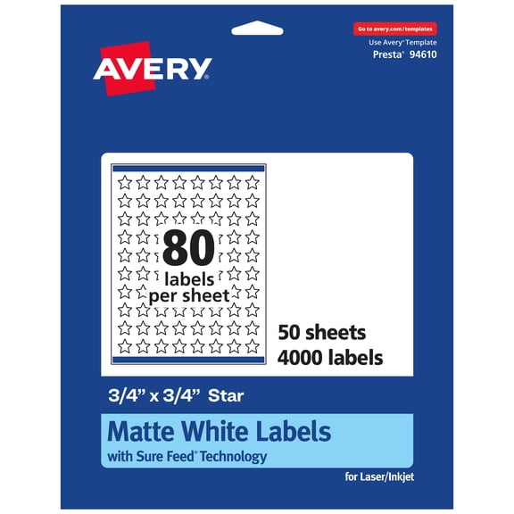 Avery Matte White Star Labels, 3/4" x 3/4", 4,000 Labels