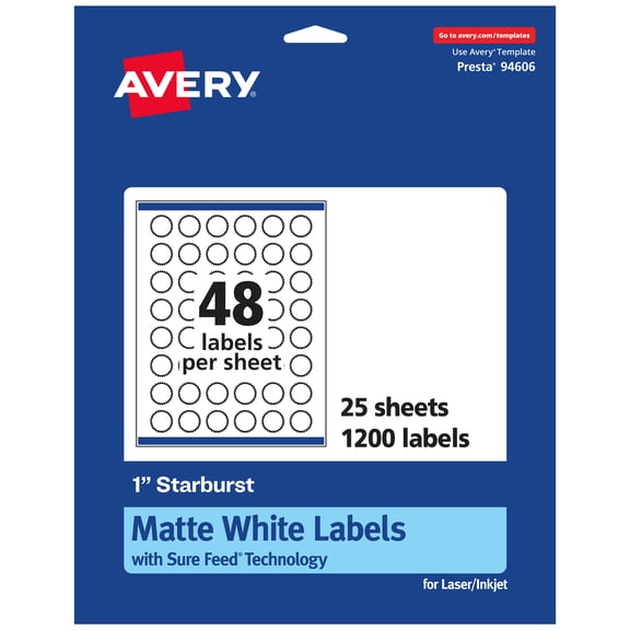 Avery Matte White Starburst Labels, 1", 1,200 Labels