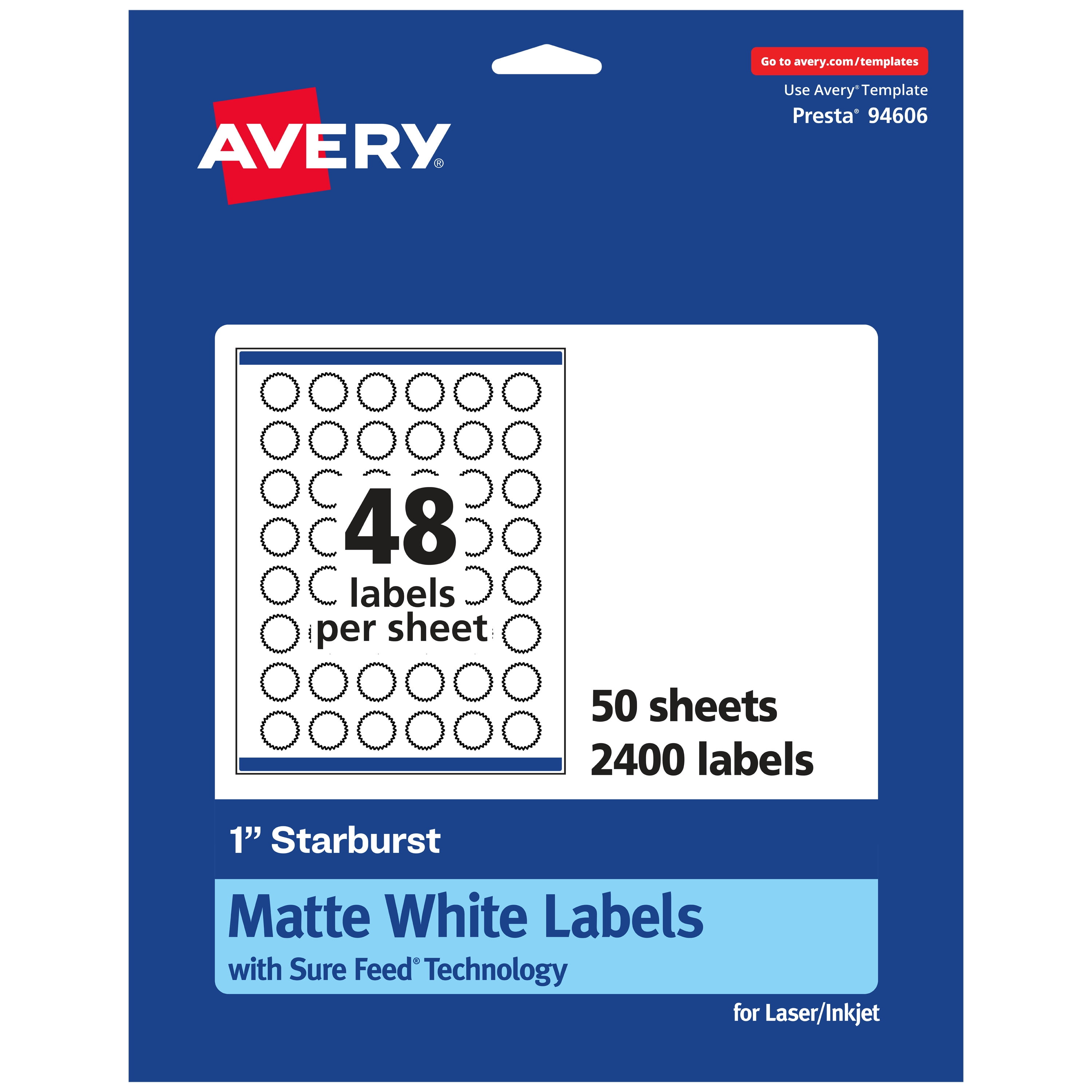 Avery Matte White Starburst Labels, 1", 2,400 Labels