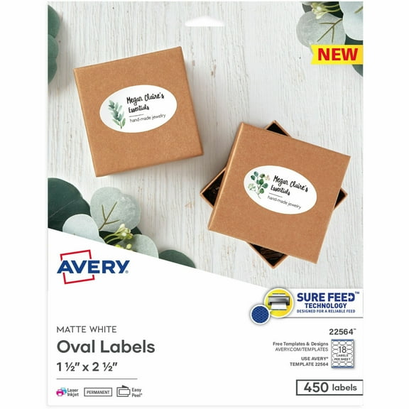 Avery Printable Oval Labels, 1.5" x 2.5" , White, 450 Labels (22564)