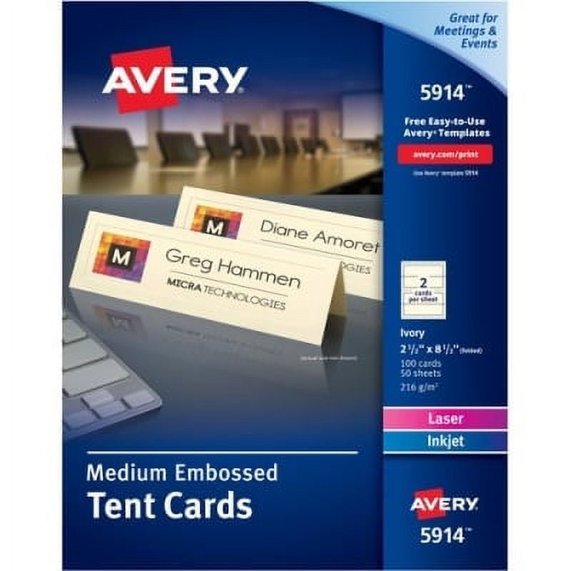 Avery Sure Feed Embossed Tent Cards - 79 Brightness - 2 1/2 Avery Sure Feed Embossed Tent Cards - 79 Brightness - 2 1/2