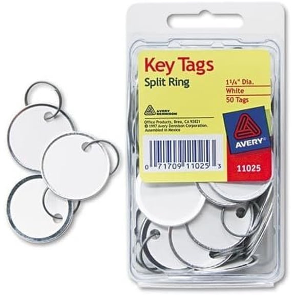 Avery Metal Rim Key Tags - Card Stock, Split Ring - 50 Pack