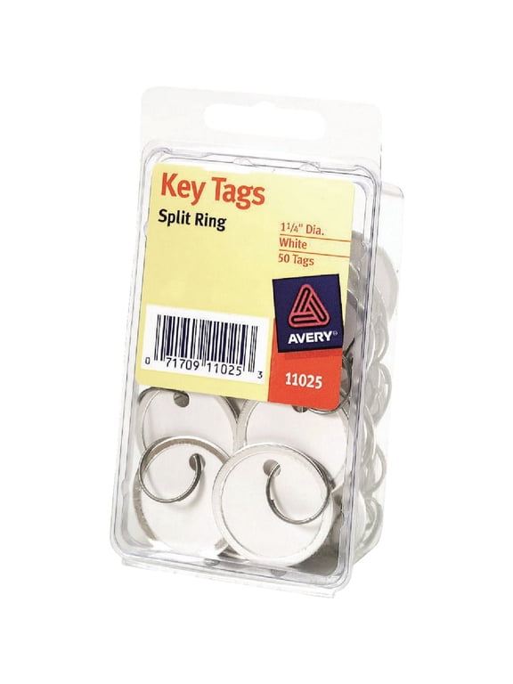 : Metal Rim Key Tags, Card Stock/Metal, White, 50 per Pack -:- Sold as 2 Packs of - 50 - / - Total of 100 Each