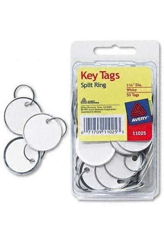 : Metal Rim Key Tags, Card Stock/Metal, White, 50 per Pack -:- Sold as 2 Packs of - 50 - / - Total of 100 Each