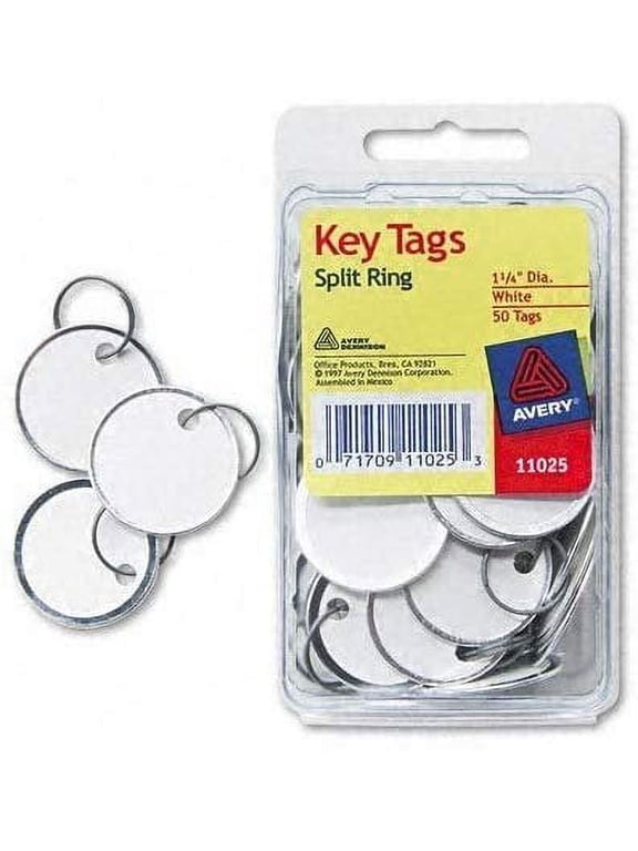 : Metal Rim Key Tags, Card Stock/Metal, White, 50 per Pack -:- Sold as 2 Packs of - 50 - / - Total of 100 Each