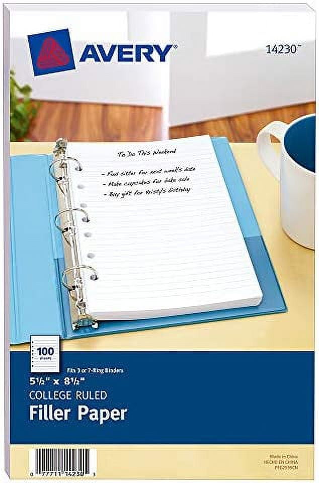 Avery Mini Binder Filler Paper for 3 Ring Binders or 7 Ring Binders