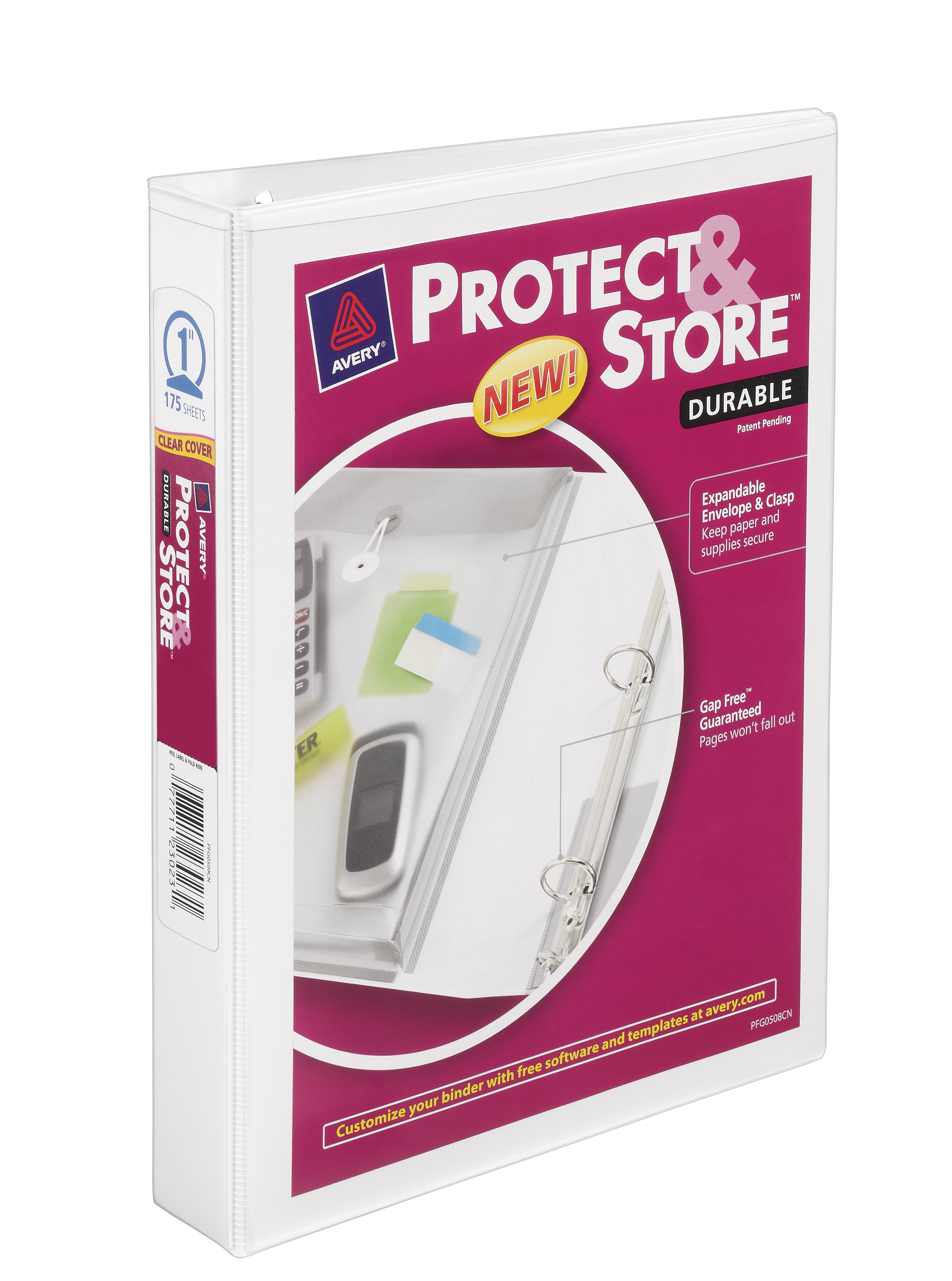 Avery Mini Durable Protect & Store Binder, 1" Round Rings, White, 1