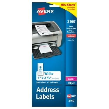 Avery Mini-Sheets Address Labels, Permanent Adhesive, 1" x 2-5/8", 200 Labels (2160)