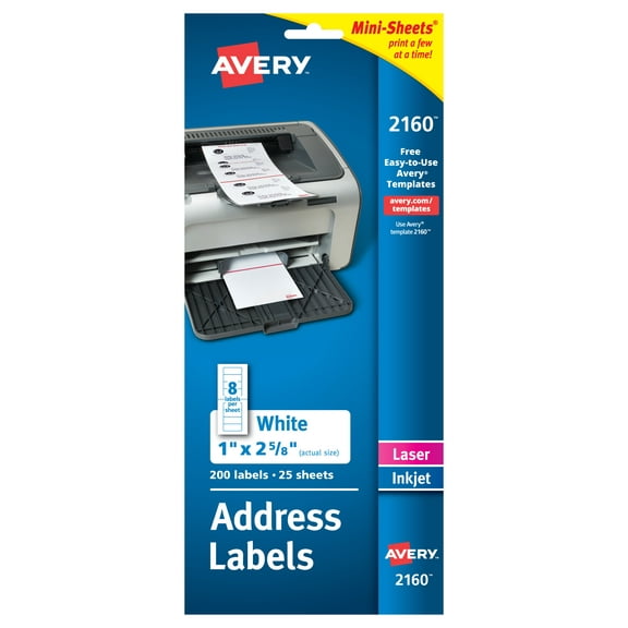 Avery Mini-Sheets Address Labels, Permanent Adhesive, 1" x 2-5/8", 200 Labels (2160)