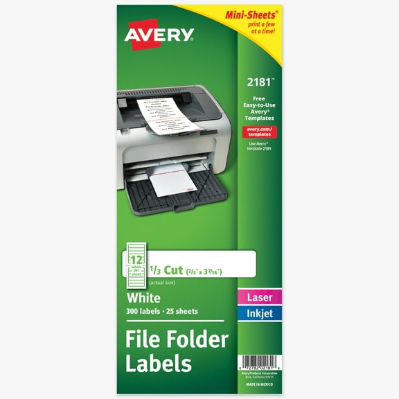 Avery Mini-Sheets File Folder Labels, 2/3" x 3-7/16", 300ct (2181)
