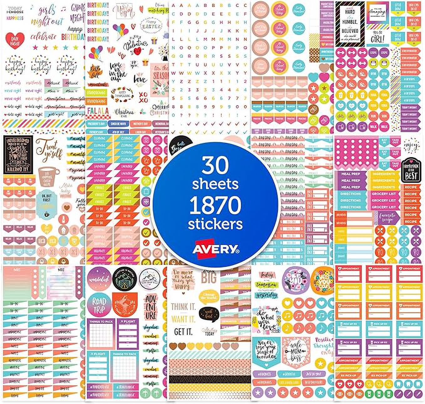 Avery Mom Planner Stickers Variety Pack, 30 Sheets of Stickers, Set of