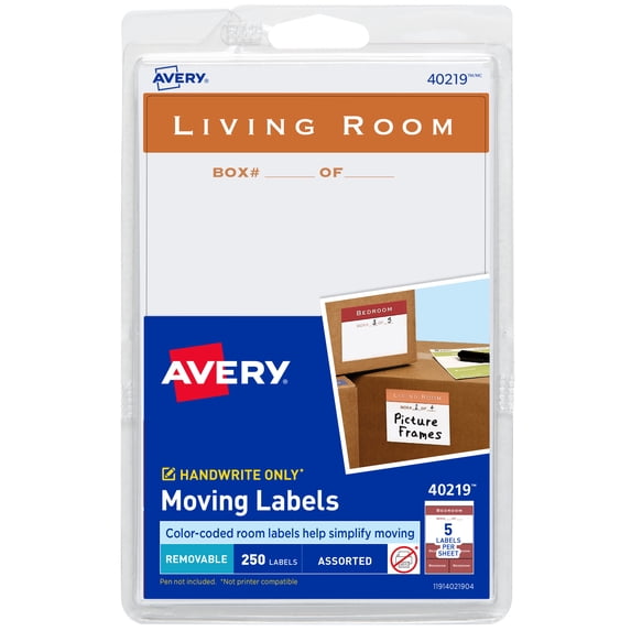 Avery Packing Supplies, Colored Self Adhesive Moving Labels, 4