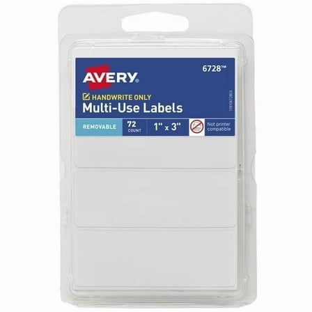 Avery Multi-Use Labels, 1" x 3", Paper, Removable, White, Handwrite, 72 Labels (2 Pack)