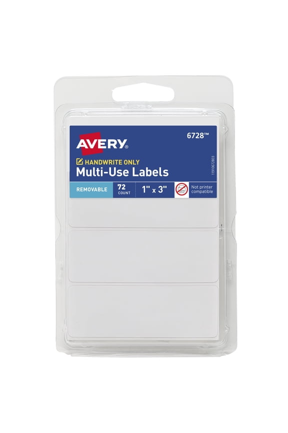 Removable Labels, 1" x 3", White, 72 Count