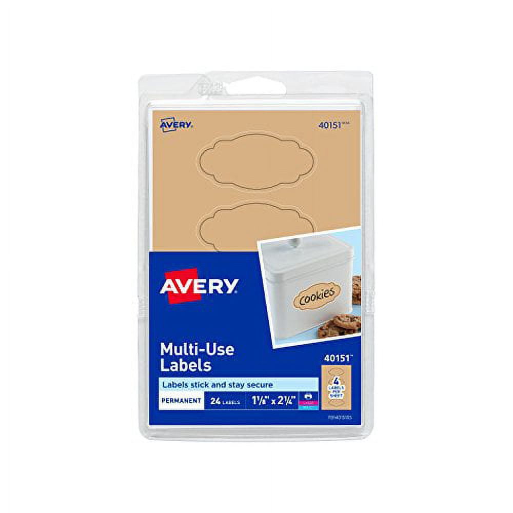 Avery MultiUse Labels, Kraft Brown Oval Scroll 11/8" x 21/4", Pack