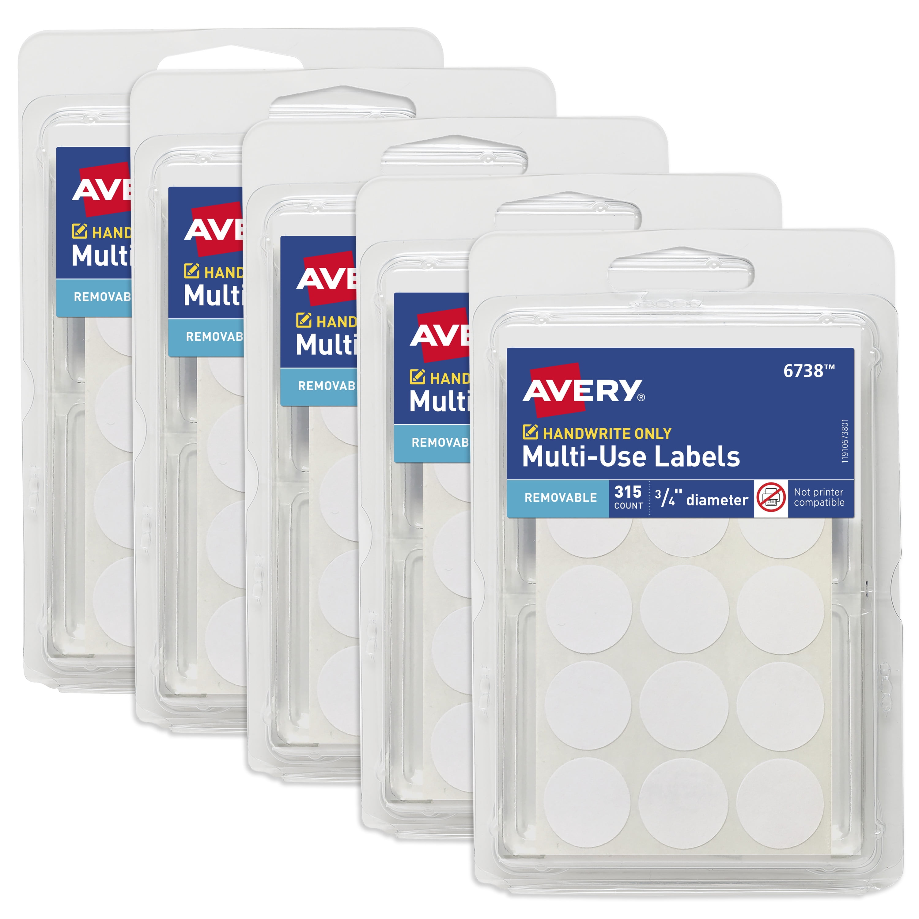 Avery MultiUse Removable Labels, 3/4 Inch Round Stickers, White, Non