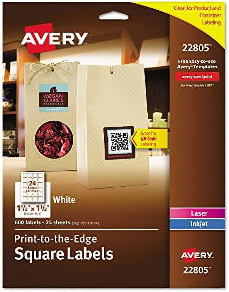 Avery Multipurpose Label 22805 Print to the Edge Square White 24 Per Sheet 600 Labels Total