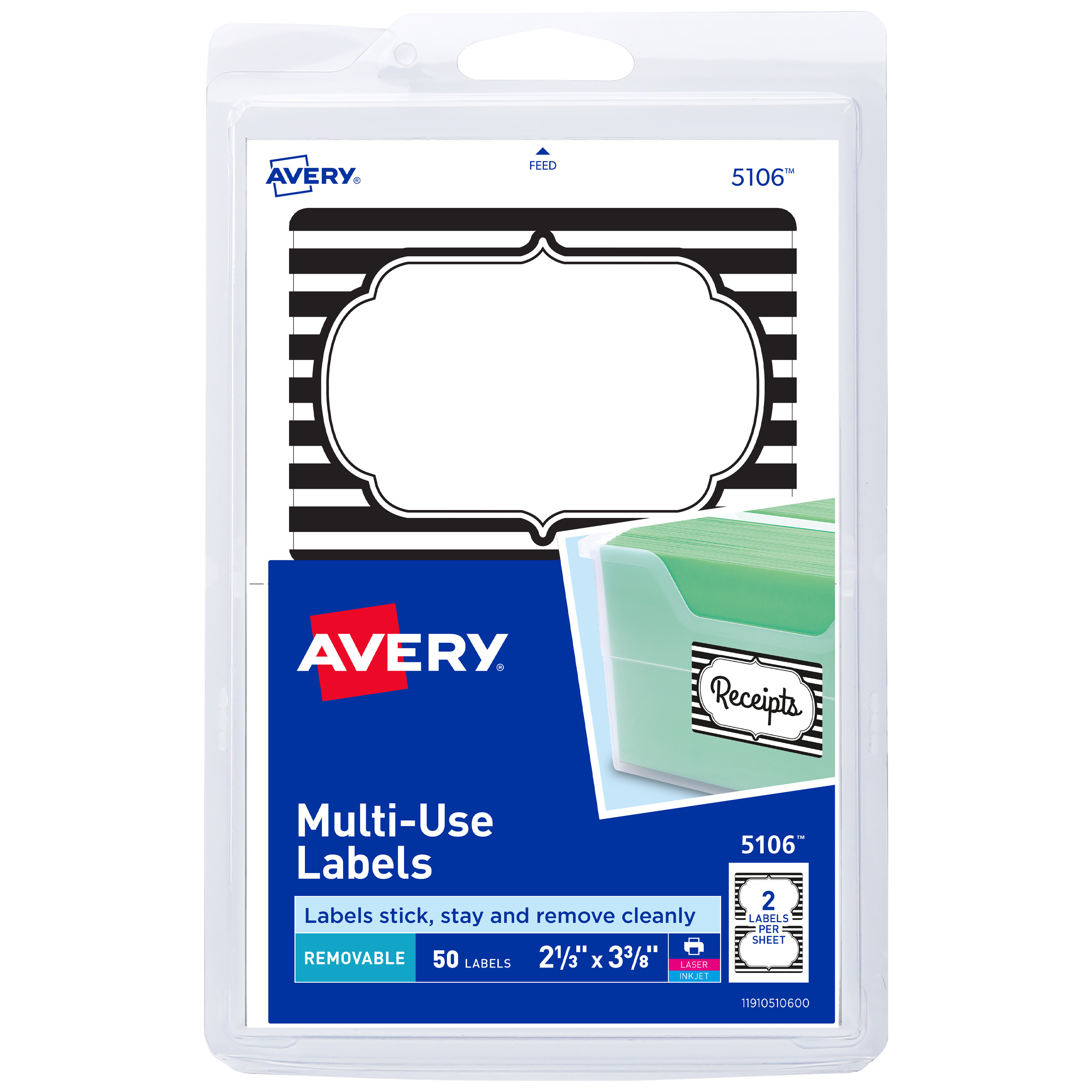 Avery Multiuse Labels, Black & White Border, Removable Adhesive, 21/3