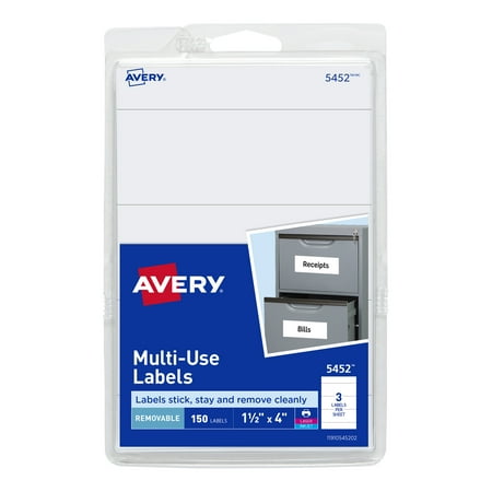 Avery Multiuse Labels, White, Removable Adhesive, 1-1/2" x 4", 150 Labels (5452)