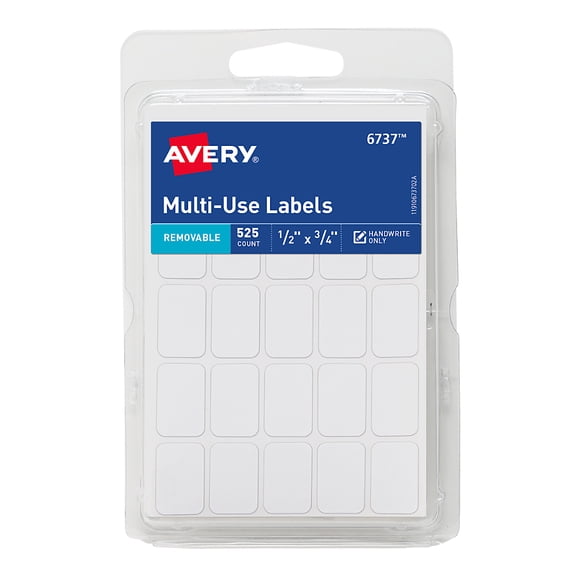 Avery Multiuse Removable Labels, 1/2" x 3/4" Rectangle Labels, White, Non-Printable, 525 Total (6737)