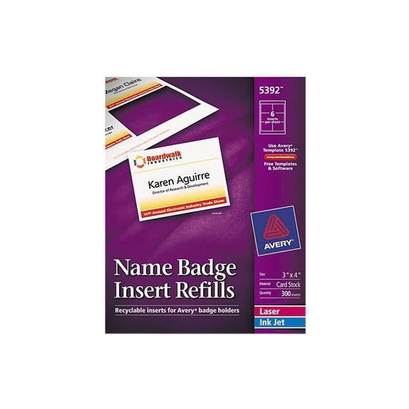 Avery Name Badge Inserts, 3" x 4", 300 Printable Inserts (5392)