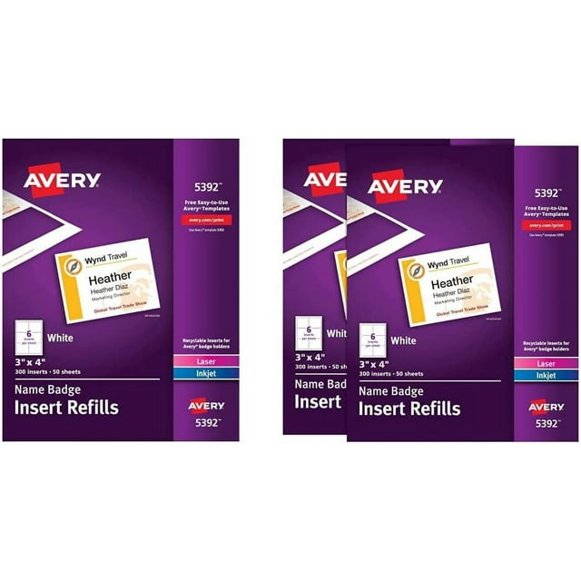 Avery Name Badge Inserts, Print Or Write, 3 X 4 Inch, 300 Card Stock