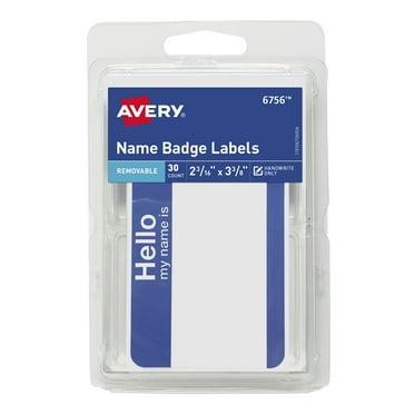 Avery Name Badge Labels, 2-3/16" x 3-3/8", Paper, White with Blue Border, Handwrite, 30 Labels