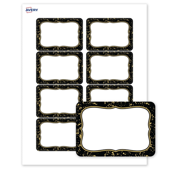 Avery Name Badges, 2-1/3" x 3-3/8", Black with Gold Specs, Matte