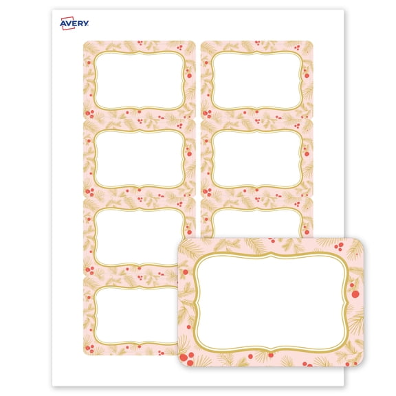 Avery Name Badges, 2-1/3" x 3-3/8", Gold-Pink Berries, Matte, 80ct