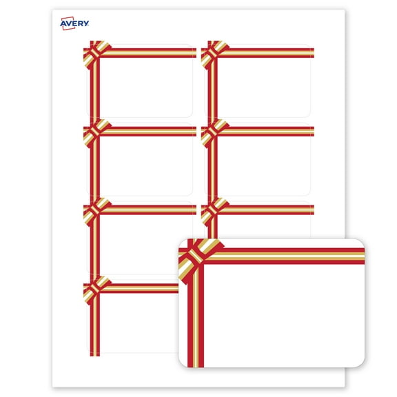 Avery Name Badges, 2-1/3" x 3-3/8", Gold-Red Gift Bow, Matte, 80ct