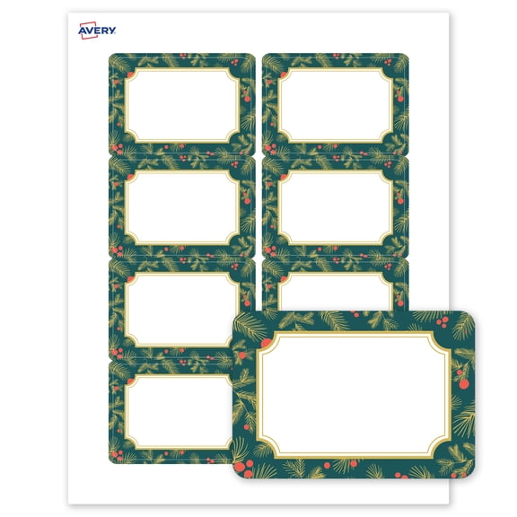 Avery Name Badges, 2-1/3" x 3-3/8", Gold-Teal Berries, Matte, 80ct