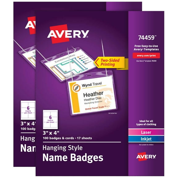 Avery Name Badges, 3" x 4", 200 Badges with Cords (46019)