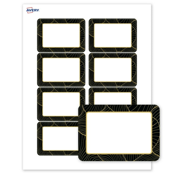 Avery Name Badges, Black with Gold Pattern, 2-1/3" x 3-3/8"