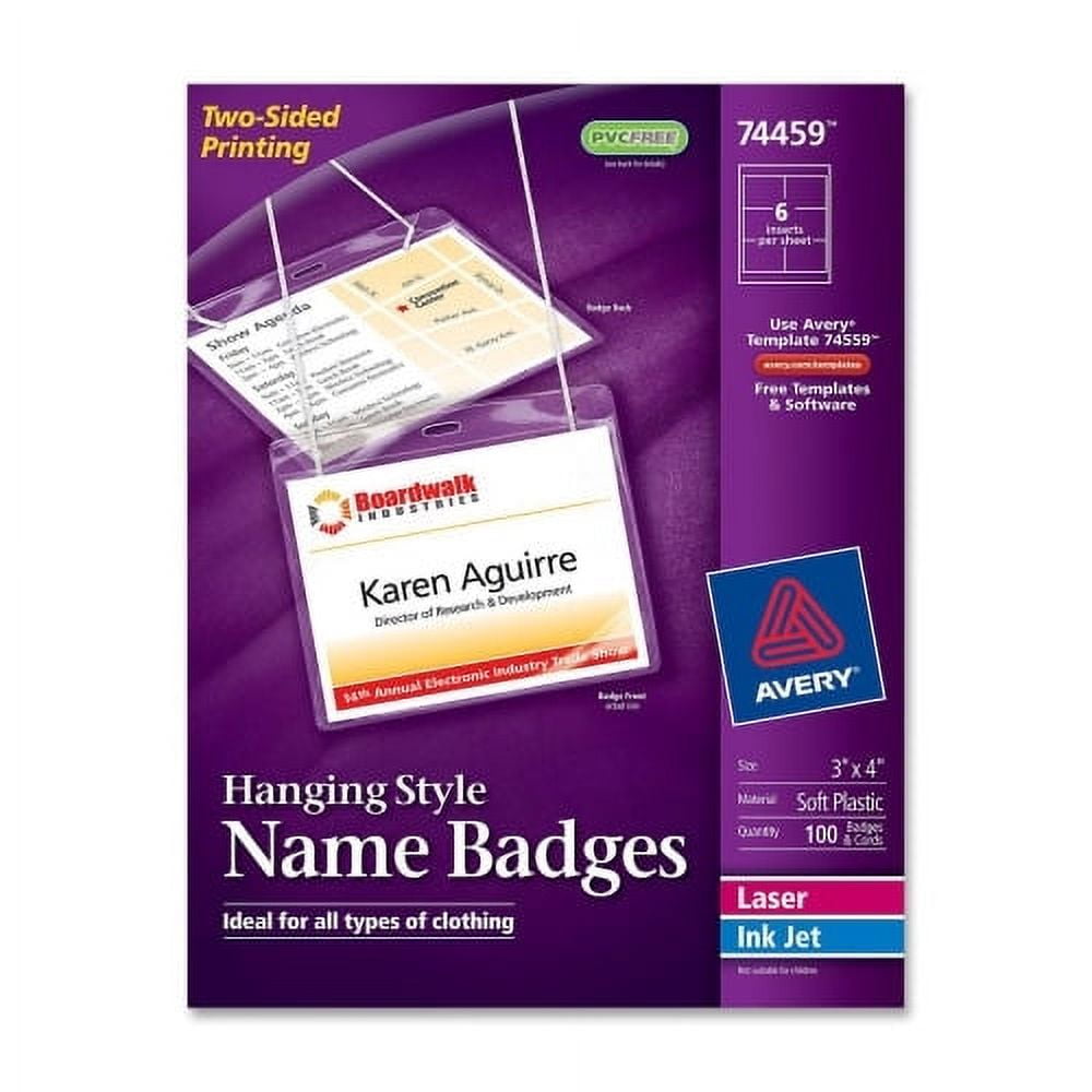 Avery Name Badges, White, 3" x 4", 100 Badge Holders and Cords (74459