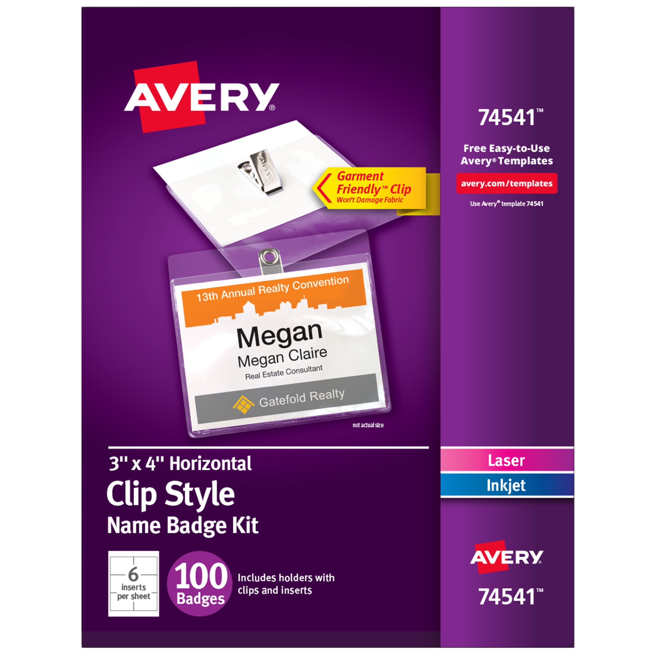 Avery 74541 Reusable Plastic Name ID Badge Holder Kit with