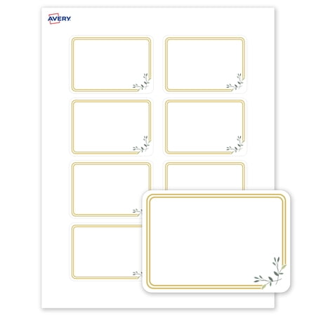 Avery Name Tags, 2-1/3" x 3-3/8", Dbl Gold Border w/ Florals, 80ct