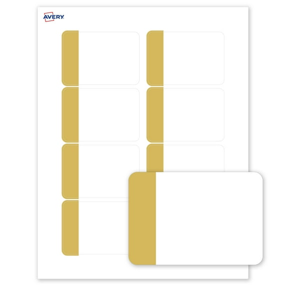 Avery Name Tags, 2-1/3" x 3-3/8", Dipped Gold Edge, Matte White, 80ct