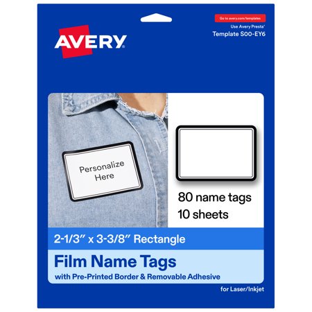 Avery® Adhesive Name Tags, 2-1/3" x 3-3/8", Double Black, 80 Badges price history and forecast - Avery S00-EY6-PRFNB10