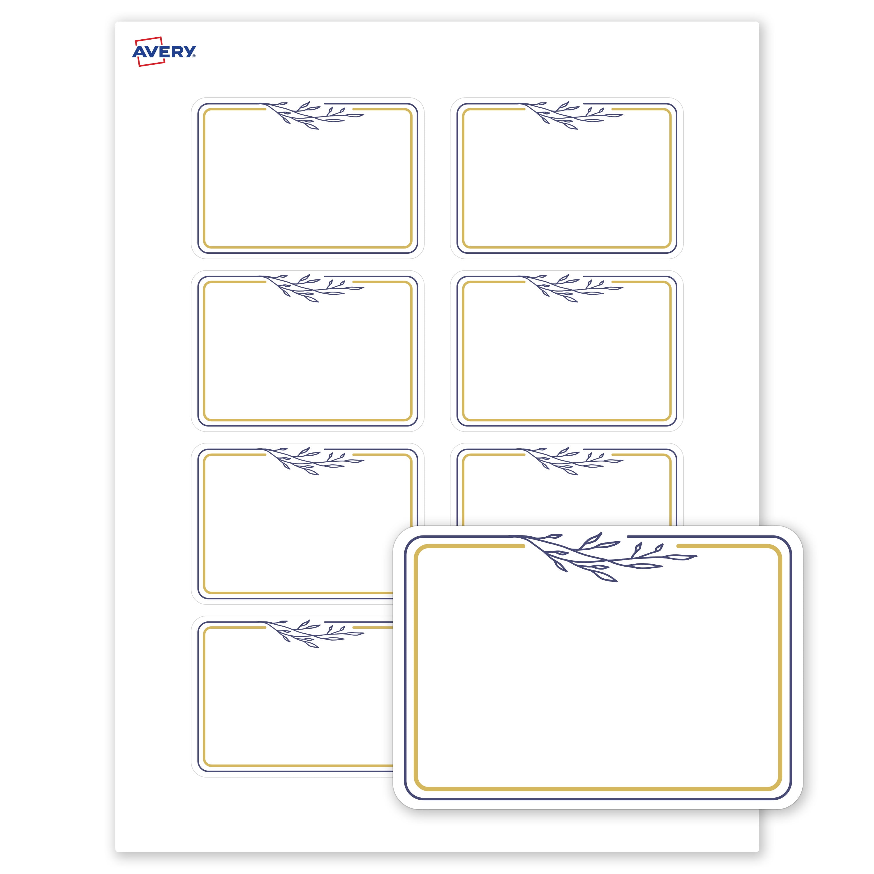 Avery Name Tags, 2-1/3" x 3-3/8", Matte White, Gold & Navy & Florals