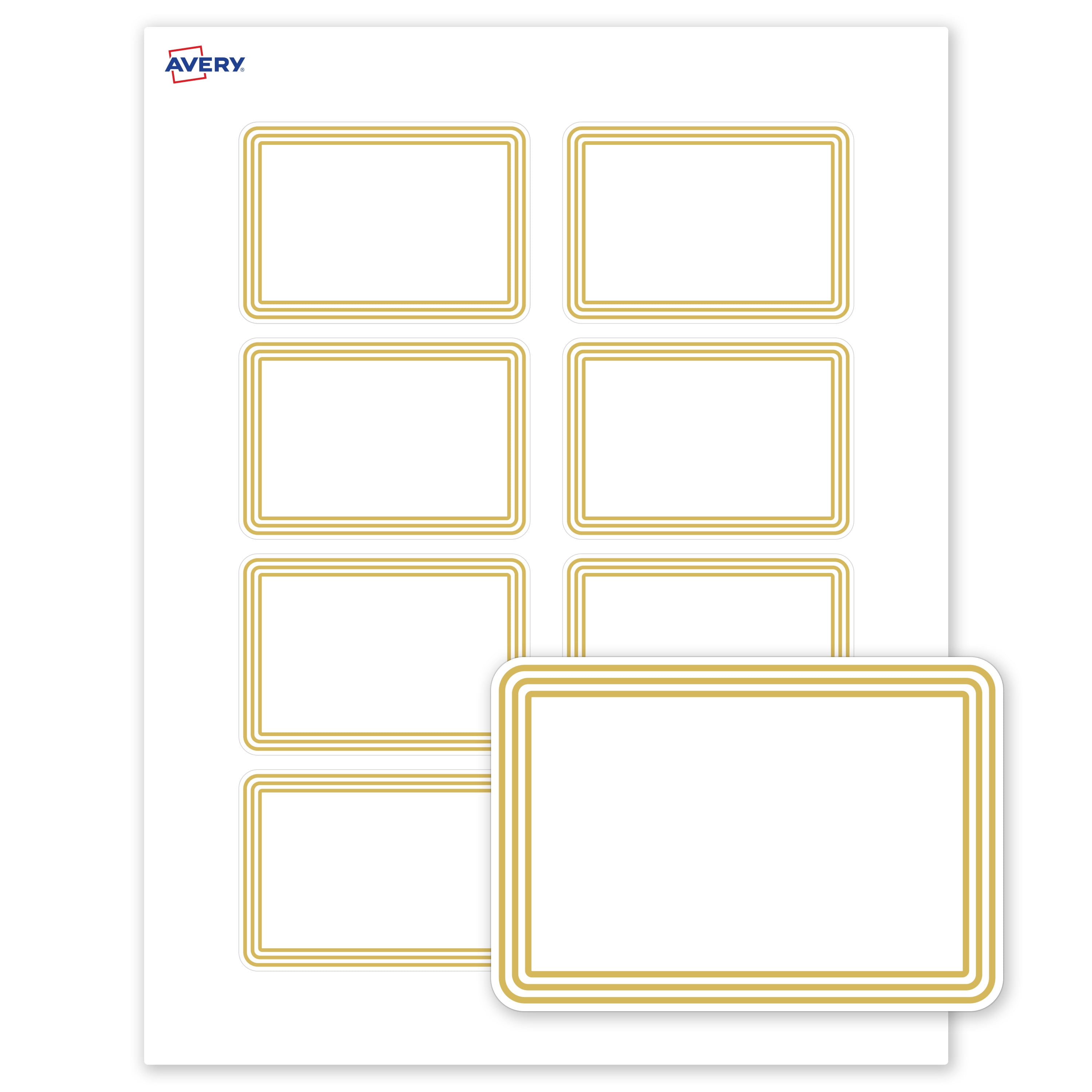 Avery Name Tags, 2-1/3" x 3-3/8", Matte White, Multi-Lined Gold