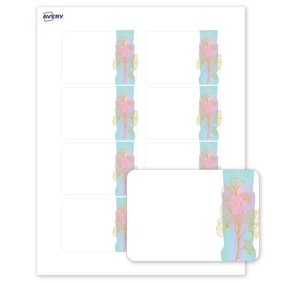 Avery Name Tags, Matte White, Watercolors & Gold Ginkgo Leaves