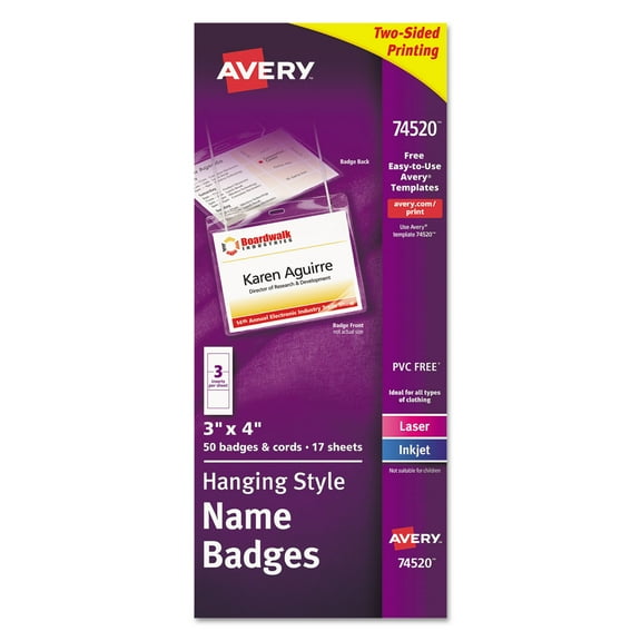 Avery Necklace-Style Badge Holder w/Laser/Inkjet Insert, Top Load, 4 x 3, WE, 50/Box, Each