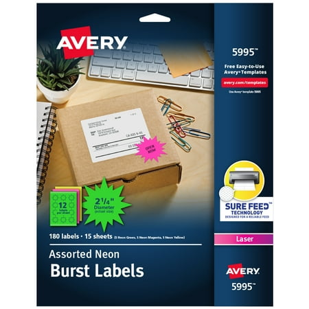 Avery Neon Address Labels, Sure Feed, 2-1/4", 180 Labels (5995)