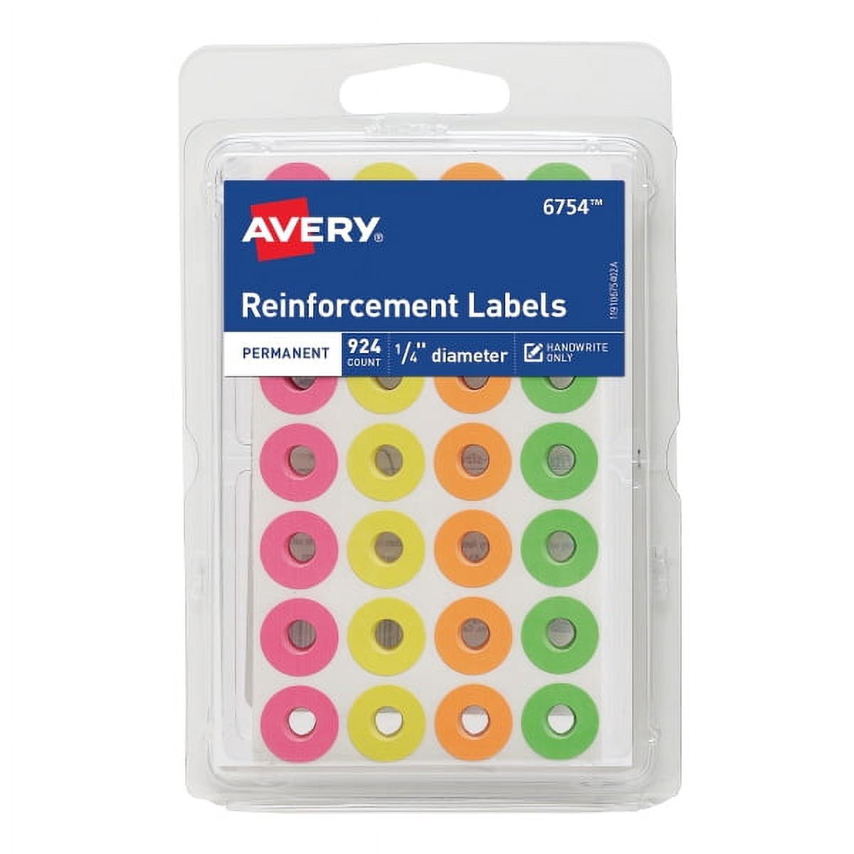 Avery® Neon Permanent Adhesive Reinforcement Labels, 6754, 1/4 ...