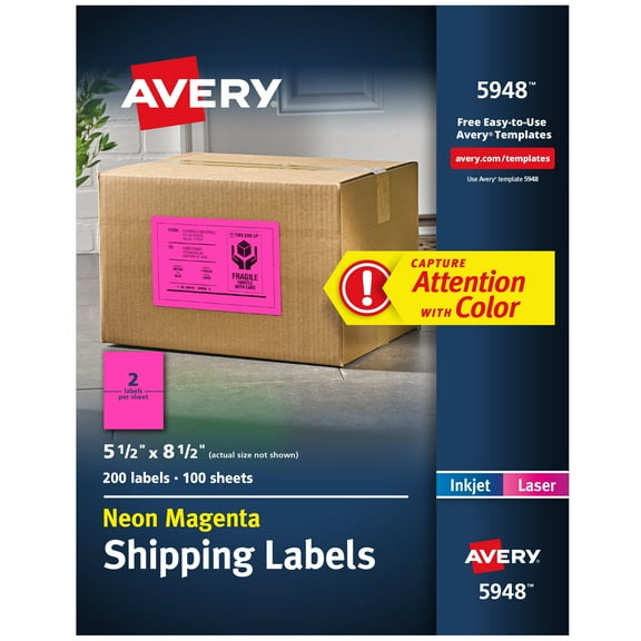 Avery Shipping Labels, , Neon Magenta, 200 Total (5948)