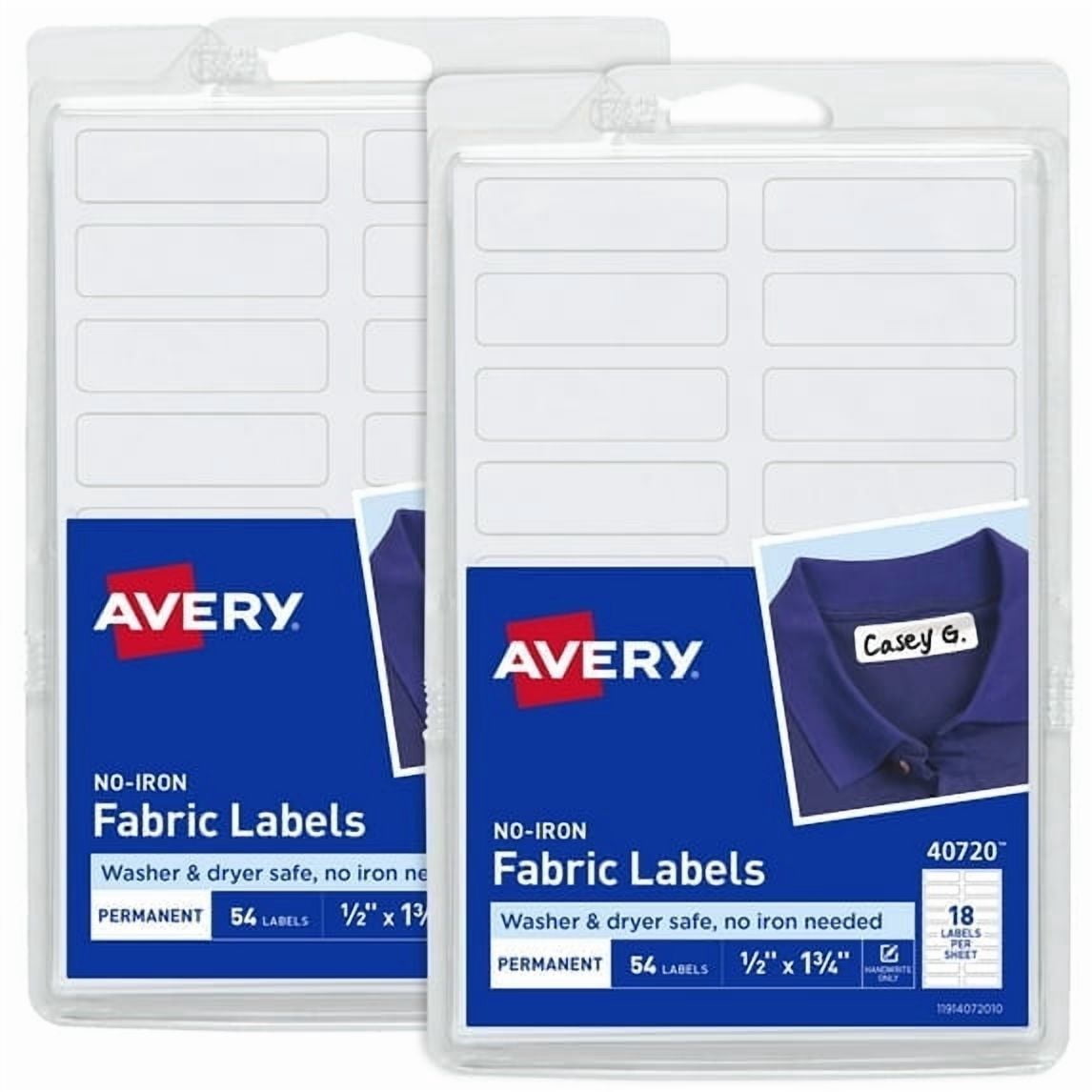Avery No-Iron Fabric Labels, 1/2" x 1-3/4", (4 Pack of 40720)