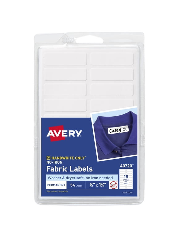 No-Iron Fabric Labels, 1/2" x 1-3/4", 54ct (40720)